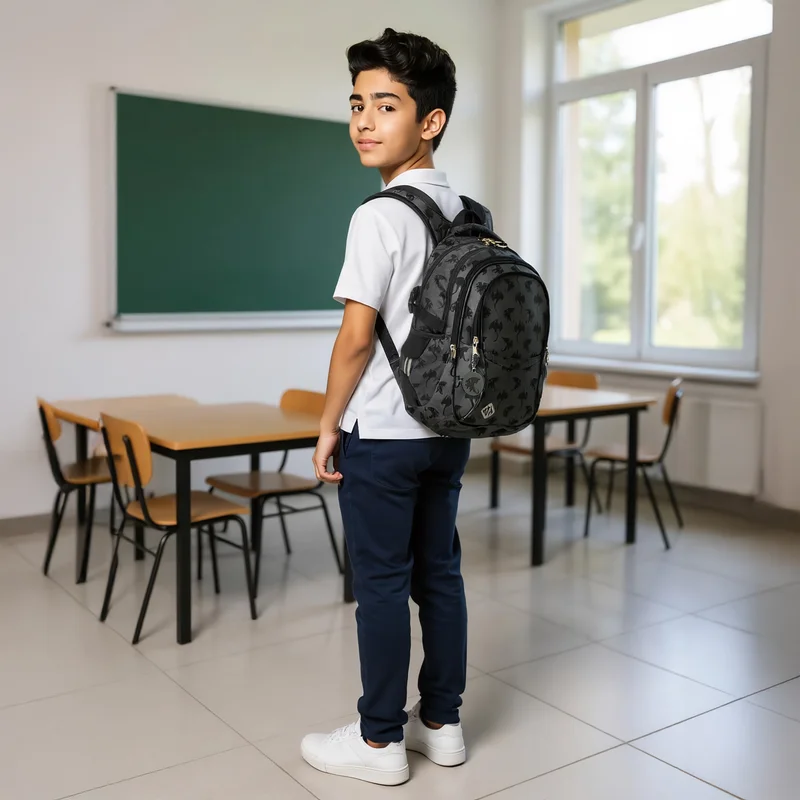 St.Right Backpack-Dragons-4 Cmprt-18 In-Boys (Polyester) Black \ 30X20X45